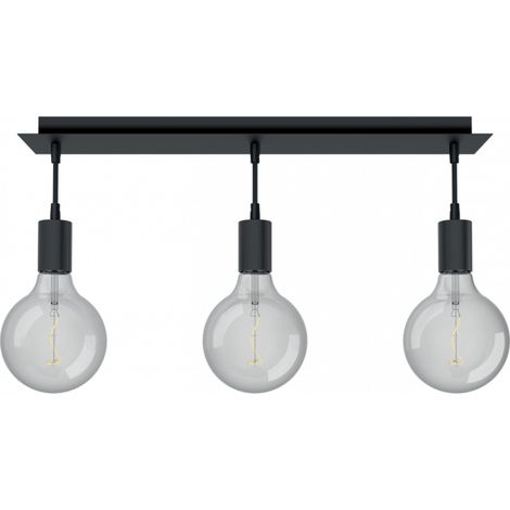 Xanlite – Suspension 3 douilles métal noir E27 réglable 150cm – IP20 pour espaces modernes – Compatible ampoules E27 – SDE3DN (1/5)