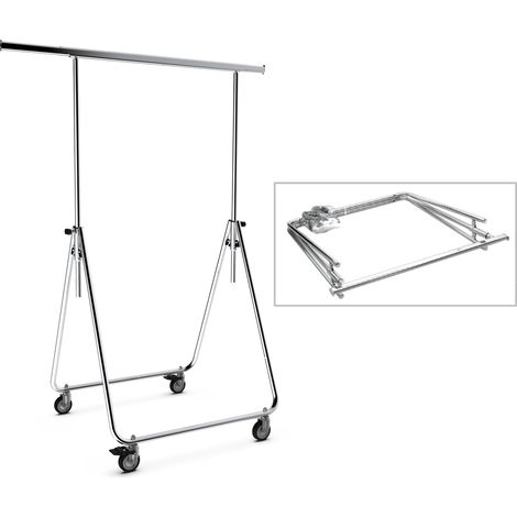 Stender Appendiabiti Pieghevole Estensibile 85/130x70x95/160 in Acciaio Cromato con Ruote (1/3)