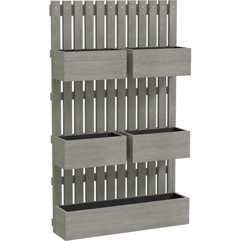 Carré potager en bois avec treillis réglable, 60 x 16 x 100 cm, gris, solution polyvalente (1/5)