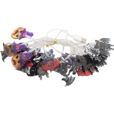 Guirlande Lumineuse Halloween 20 LED Extérieur Étanche USB Ampoules Citrouilles Chauves-Souris Fantômes Chats Noirs Décoration Fête-KZQ (1/5)