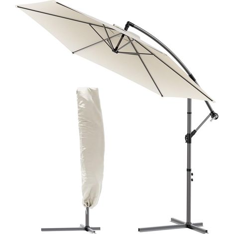 Parasol déporté hexagonale 3M avec Manivelle Anti-Retour Parasol inclinable Toile 180gr/m2 avec protection UV Hauteur 235cm 6 Baleines en acier Inclus housse de protection Beige (1/5)