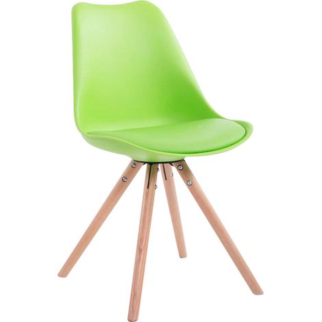 Chaise de salle à manger design scandinave en plastique et PVC vert et pieds en bois clair forme rond 100008732 (1/3)
