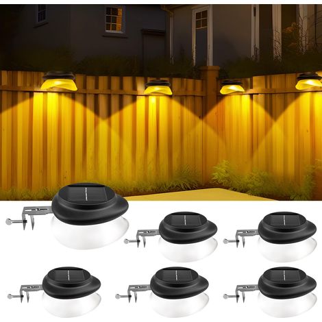 lampe solaire extérieur, IP55 100LM Éclairage de jardin blanc chaud Éclairage de clôture solaire pour patio, trottoir, cour, garage, ave, clôture, Lot de 6 (1/5)