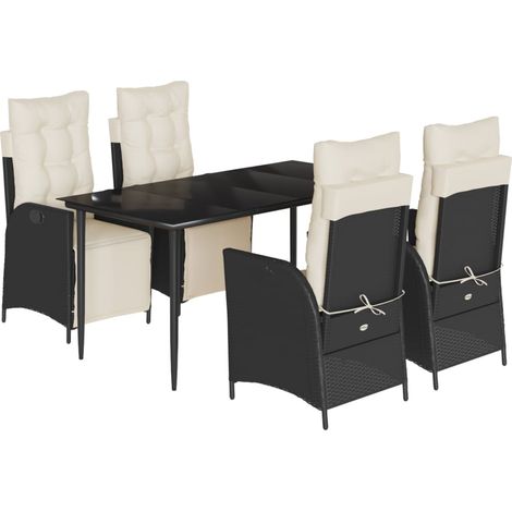 Ensemble à manger de jardin coussins 5pcs Mobilier de jardin Noir Résine tressée (1/5)