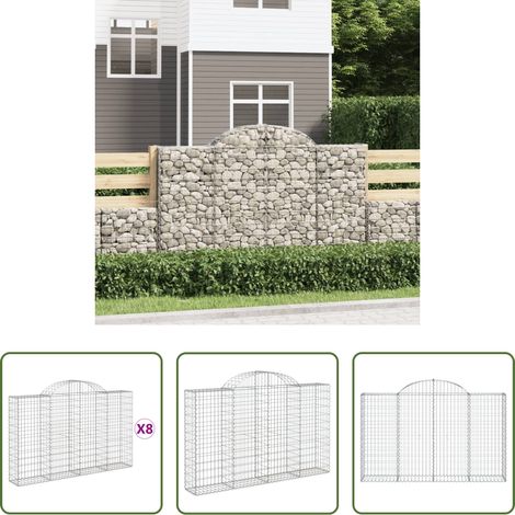 Schalldämmung - Gabionen mit Hochbogen 8 Stk. 200x30x120/140cm Verzinktes Eisen (1/5)