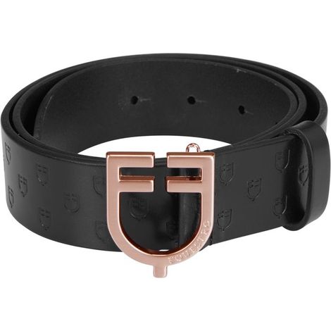 70 CM, Nero: Cintura in cuoio logato con fibbia rosegold in inox