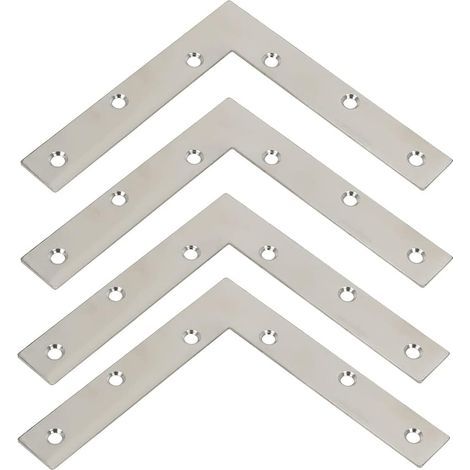 4 Équerre De Fixation, Acier Inoxydable Brossé, Forme L 150mm, Pour Rayonnages Et Meubles