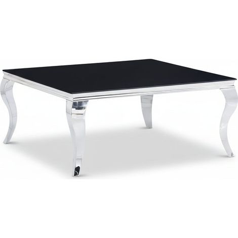 Table Basse Carrée Chrome Verre Noir 100x100x45 cm BAROQUE
