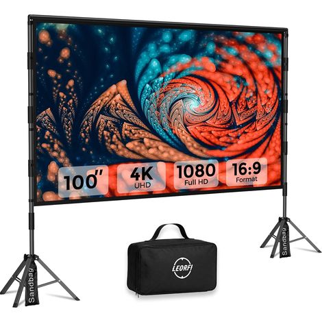 Écran de Projection Portable 100 Pouces avec Trépied Toile de Projection HD 4K 16:9 pour Intérieur/Extérieur, Projection Avant/Arrière, Léger avec Sac de Transport et Accessoires de Fixation (1/5)