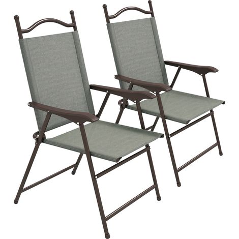Set of Two Folding Garden Chairs, with Fabric Mesh Seats - Dark Grey (1/5)