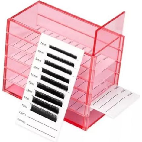 Aufbewahrungsbox für Wimpernverlängerungen, Mano, 5-stöckig, rosarot, großes Fassungsvermögen, staubdicht, Maße 12 x 6 x 10 cm (1/5)