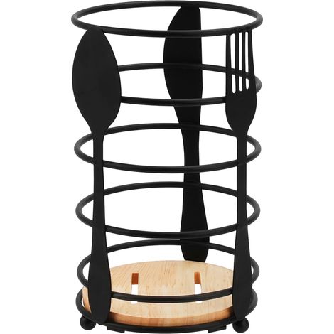 Porte Ustensiles Cuisine Inox, Pot Ustensiles Cuisine Porte Couvert Pot à Ustensiles de Cuisine Pot Cuisine, Noir (16.7x10x10cm) (1/5)
