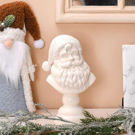 Buste De Père Noël - Figurine En Résine Blanche - Décoration De Table De Noël - 15 Cm - 1 Pièce (1/4)