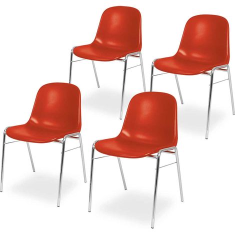 BRB 4 Kunststoffschalenstühle, verchromtes Untergestell, BxTxH 495x520x770 mm (rot)