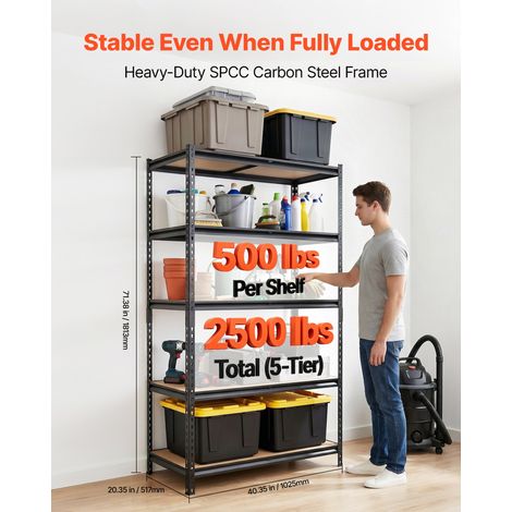 Étagère de Rangement, 5 Niveaux Réglables, Étagère Charge Lourde Modulable 1025x517x1813 mm, Capacité Charge Totale 1134 kg, Rayonn… (1/5)