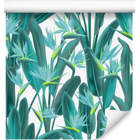 Papier peint à motifs de feuilles et de fleurs exotiques pour salon et chambre 50x1000 cm (1/5)