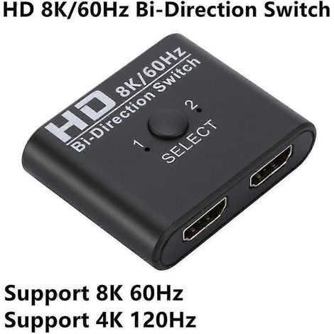 Commutateur/répartiteur HDMI bidirectionnel 8K 60 Hz 1x2/2x1, compatible HDMI, 2 entrées, 1 sortie, compatible avec projecteurs, PS4/3 et boîtiers TV. (1/5)