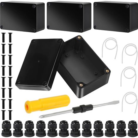 4 Pièces Boite de Derivation, Boite Derivation Etanche IP67 avec 12 Presse-étoupes, Noire Boitier Derivation Etanche Exterieur pour Les Installations Électriques à L'intérieur et à L'extérieur (1/5)
