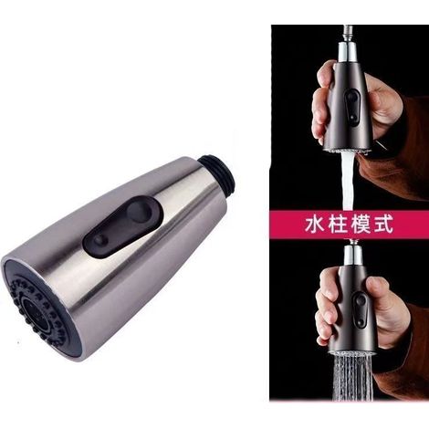 Robinet mitigeur de cuisine en nickel brossé, monotrou, bec extractible, douchette, finition chromée et noire. (1/5)