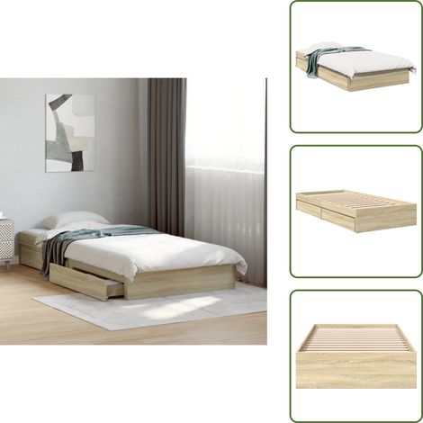 The Living Store Bettgestell mit Schubladen Sonoma-Eiche 90x190 cm Holzwerkstoff - Bettesrahmen - Holzbettrahmen - Doppelbett - Einzelbett - Sonoma Eichen Möbel