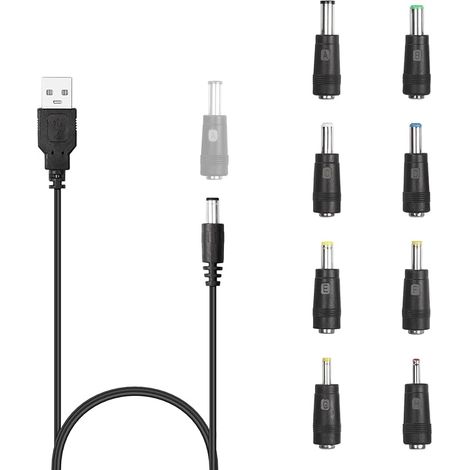 Câble USB vers DC, 5V DC 5.5 x 2.1mm Jack Plug Power Cable Universal Charger Plug with 8 DC Adapter Connectors for Router, Mini Fan, Speaker and More Devices (1/5)