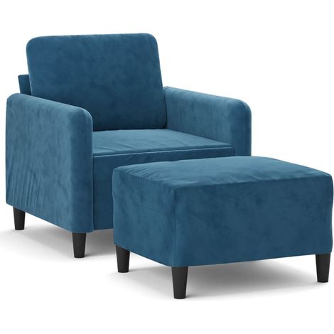 Fauteuil de Salon，Chaise，Fauteuil avec repose-pied Bleu 60 cm Velours CFW839368 (1/5)
