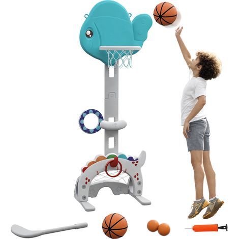 Panier de basket enfant 5 en 1 avec hauteur réglable, but de football et golf, 3-6 ans (1/5)