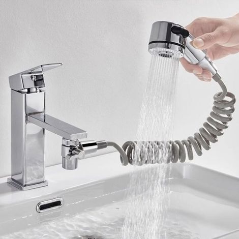 Douchette Lavabo - Tuyau Flexible 2 M - Support Réglable Angle - Adaptateur Évier Inclus - ABS Résistant - Pour Salle De Bain Cuisine Extérieur (1/3)