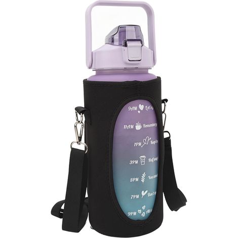 Tragbare Sport-Trinkflasche, 2000 ml, extra große Fitness-Trinkflasche mit Becherdeckel und Tragegriff, Schwarz (1/5)