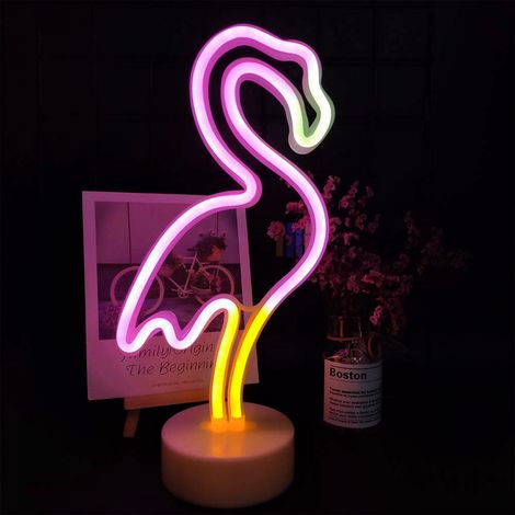 Enseigne lumineuse LED au néon, en forme de flamant rose, couleur rose, alimentée par USB, fonctionne sur piles.-AquaForge (1/4)