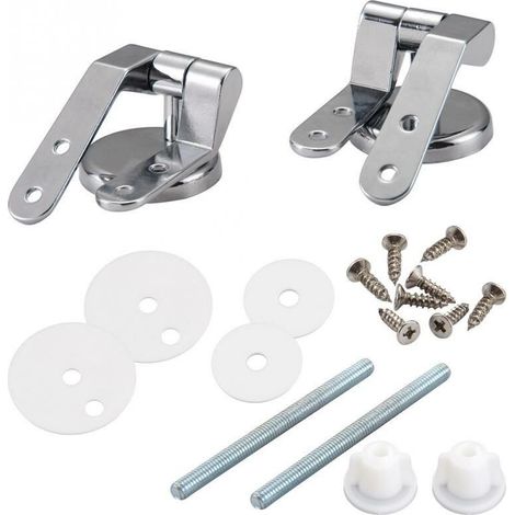 Charnière de siège de toilette en alliage de zinc – avec boulons, vis et écrous, clip supérieur – 2 pièces, argent (1/4)