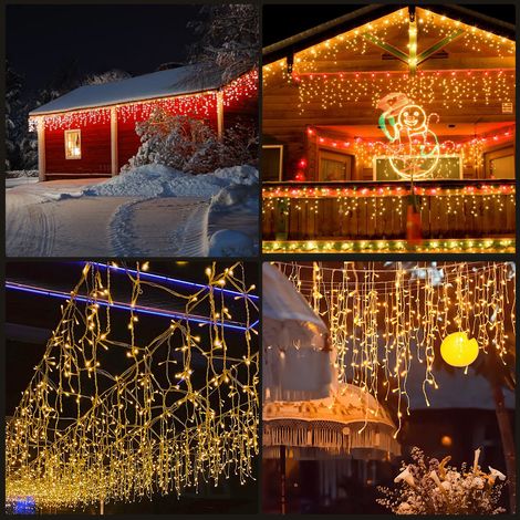 Randaco 20m 600 LED Pluie Verglaçante Guirlande Lumineuse Glaçon Noël Guirlande Lumineuse Lampe Guirlande Lumineuse Fête IP44 Extérieur Intérieur Blanc Chaud (1/5)