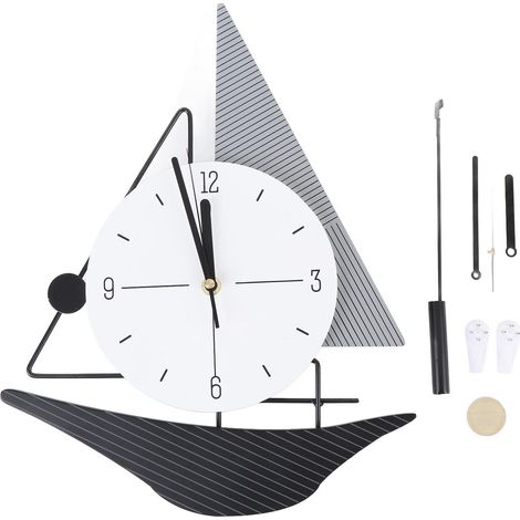 Horloge murale moderne simple silencieuse voilier – Maison salon salle à manger décoration, décoration (1/5)