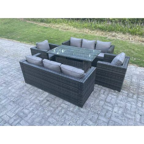 Fimous Outdoor Lounge Sofa Rattan Gartenmöbel-Set Terrassen Sesseln und Rechteckiger Esstisch 8 Sitzer Dunkelgrau gemischt (1/5)