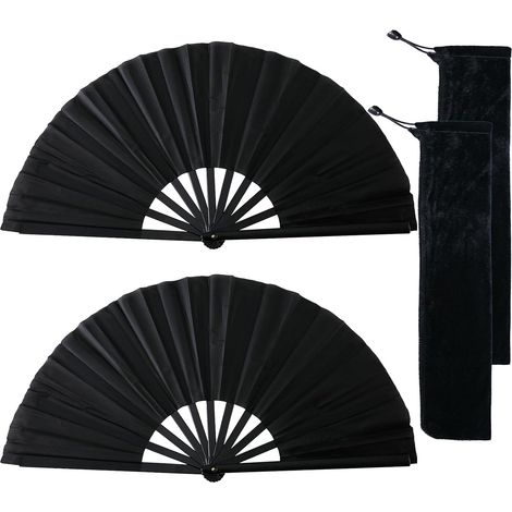 2PCS Grands Ventilateur Pliant Noir, Grand Éventail en Soie Pliable, Pliable en Bambou Soie Noir, Ventilateur Pliant, pour Éventail Oriental en Tissu pour Danse, fête, Cadeaux de Mariage (1/5)