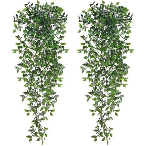 Lot de 2 plantes suspendues artificielles en pot, fausses plantes retombantes effet mandala, pour étagère, mur, salon et décoration intérieure ou extérieure (1/5)