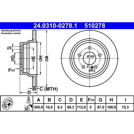 Lot de 2 Disques de frein ATE 24.0310-0278.1 MERCEDES-BENZ 000 423 10 12