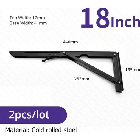 Supports d'étagère pliables (noirs, 45,7 cm) en 2 pièces, acier inoxydable, adaptés aux camping-cars, gain de place (1/5)