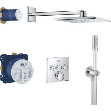 Grohe Grohtherm SmartControl Set de douche tout en 1 avec douche de tête 31cm + Douchette 1 jet, Chrome (34706000-310STICK)