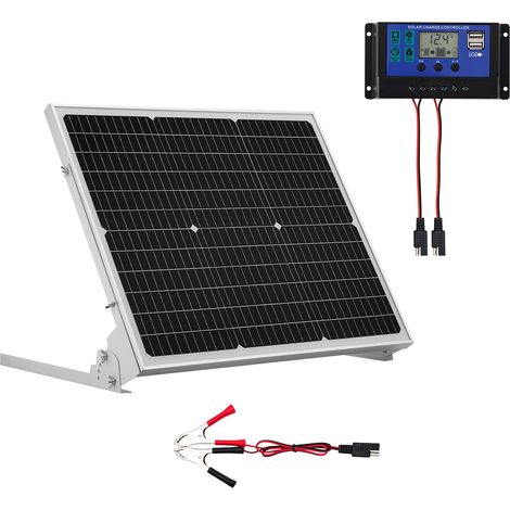 VEVOR 12V Monokristallines Solarpanel-Kit 50W, Batterieladegerät mit verbessertem MPPT-Controller & verstellbarer Halterung, IP65 wasserdicht für Auto, Boot, Wohnmobil, Anhänger, Hausdach (1/5)