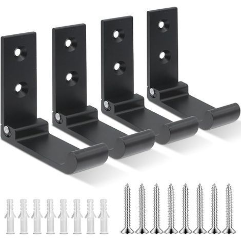 Crochets Muraux Pliables, 4 Pièces Support Casque Mural, Crochets pour Manteaux Invisibles, Crochet Mural en Aluminium, Avec Vis, Patère pour Veste Serviette (Noir) (1/5)