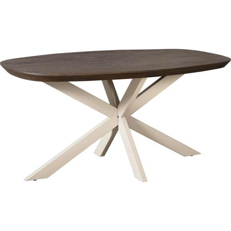Table à manger bois brun pied blanc 160 cm CORTINA (1/4)
