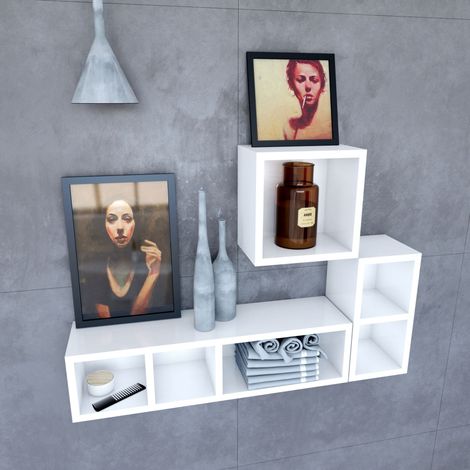 Estantería mural blanca 80x20x20 cm con 3 compartimentos - PERSONALYZ TRIPLO