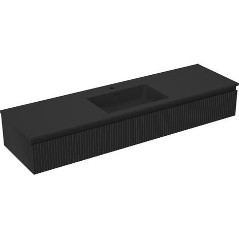 Mexen Rivel Badezimmerschrank 160 cm mit Waschbecken Otis, 1 Schublade, geriffelt, schwarz matt - 91A20-16023-1-BF71-W18M71