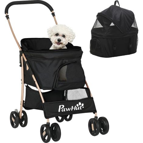 Poussette 3 en 1 pour petits chiens avec wagon détachable, panier de rangement, sangles de sécurité et coussin - Noir (1/5)