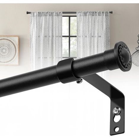 Tringle à Rideaux Extensible 71-127 cm, Diamètre 16 mm, Ensemble avec Supports en Acier Inoxydable, Style Rustique Décoratif, Finition Noir Mat, pour Salon (1/5)