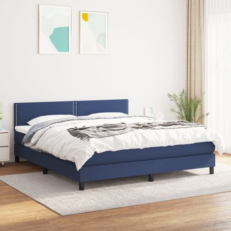 Boxspringbett mit Matratze Blau 180x200 cm Stoff (1/5)