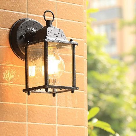Galozzoit – Applique extérieure rustique noire IP43 E27 – Lanterne étanche en aluminium et verre – Pour jardin, balcon, garage, entrée (1/5)