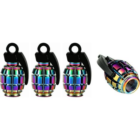 APEX Bouchons de valve de pneu en aluminium Marcraft multicolores à motif grenades arc-en-ciel (lot de 4) - Bouchons (1/4)