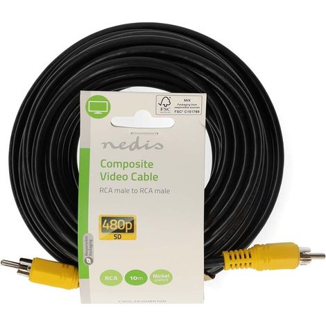 Nedis Composite-Videokabel / RCA / RCA / Vernickelt / 480p / 10.0 m / Rund / PVC / Schwarz / Label